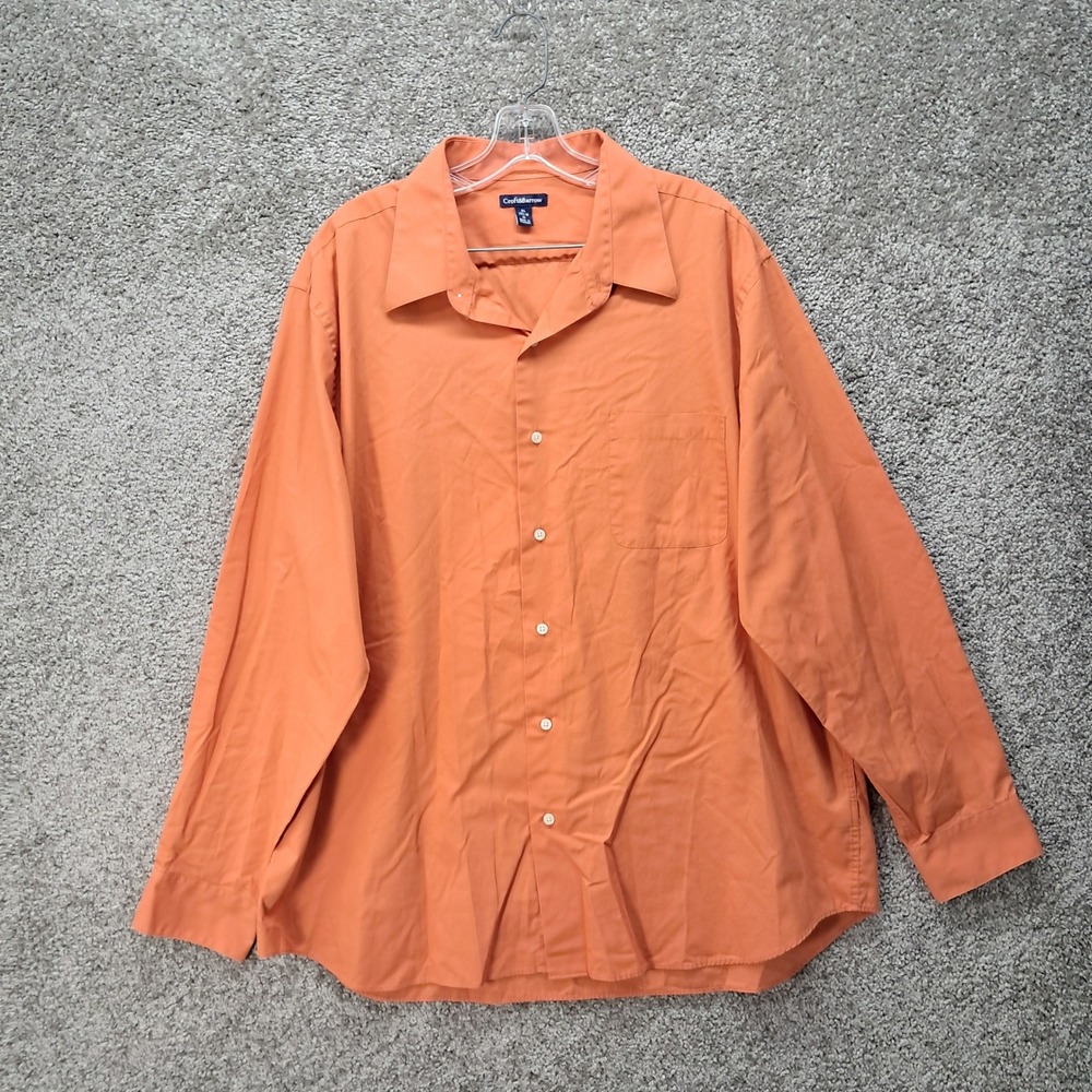 Croft & Barrow Mens Orange Button Front Long Sleeve Shirt XL 17.5-18 36